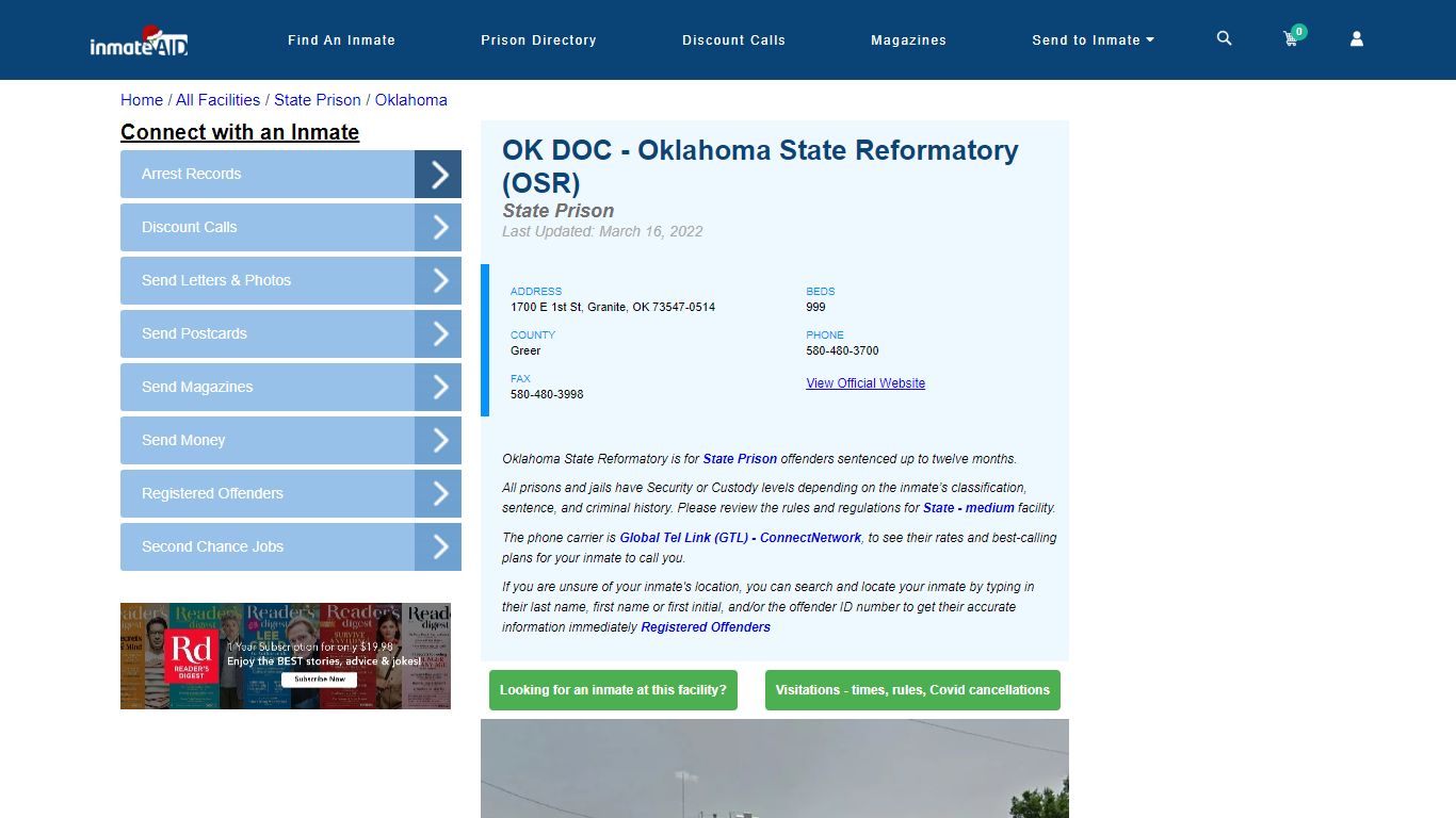 OK DOC - Oklahoma State Reformatory (OSR) & Inmate Search | Visitation ...